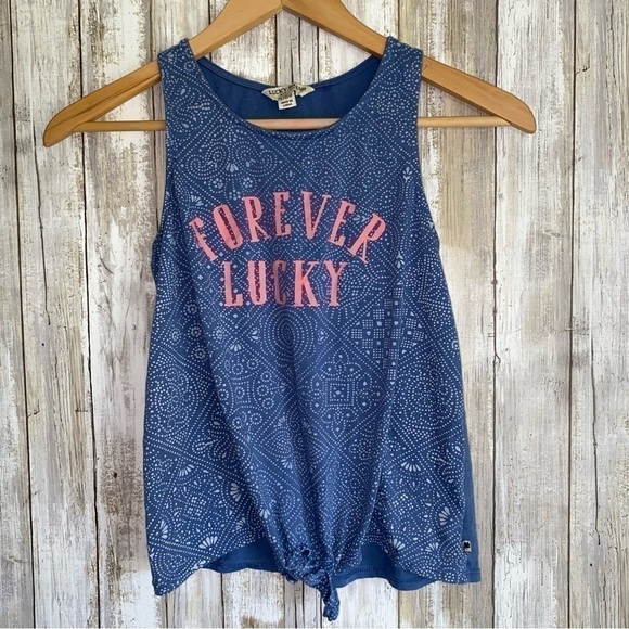 Lucky Brand Other - Lucky Brand Girls Forever Lucky Tie Front Tank Blue Bandana Print Large